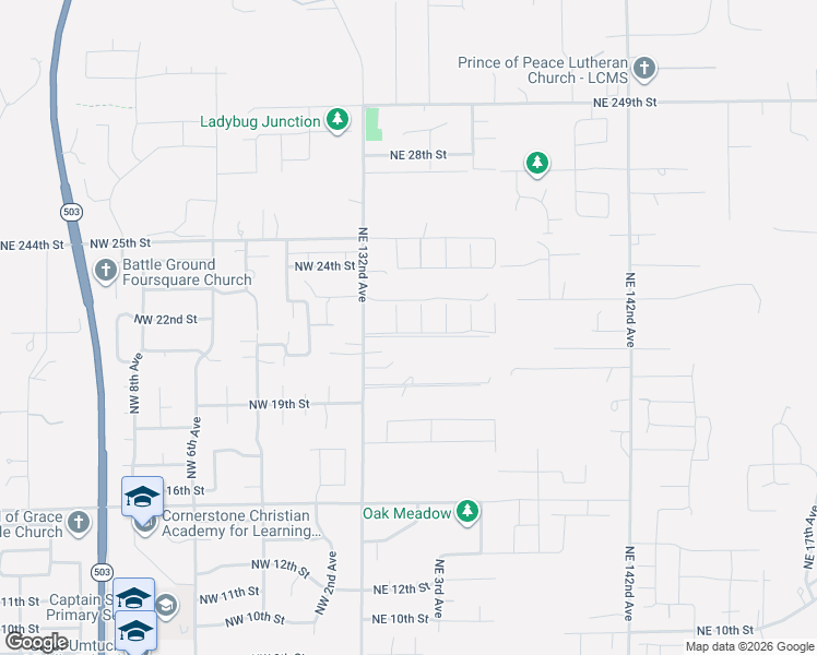 map of restaurants, bars, coffee shops, grocery stores, and more near 112 Northeast 21st Way in Battle Ground