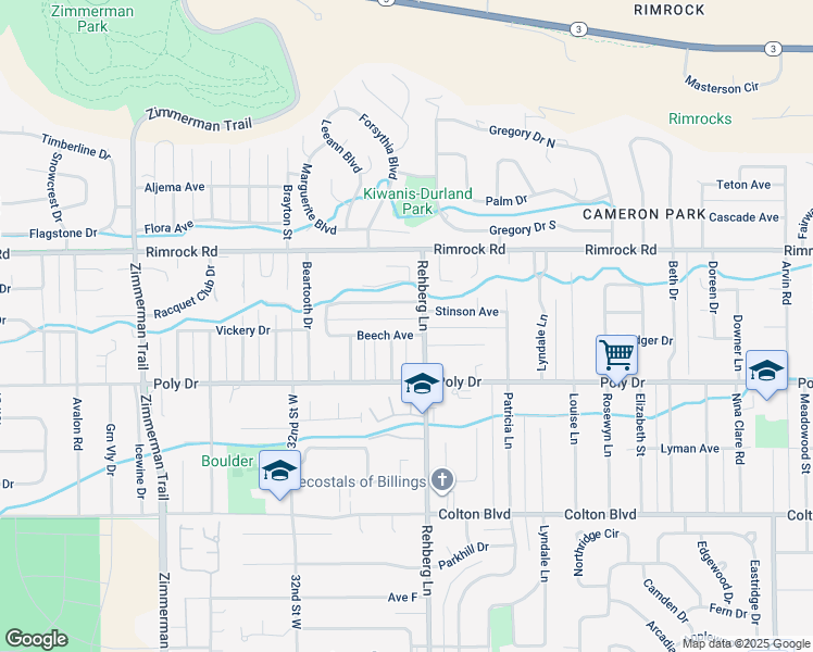 map of restaurants, bars, coffee shops, grocery stores, and more near 3011 Beech Avenue in Billings