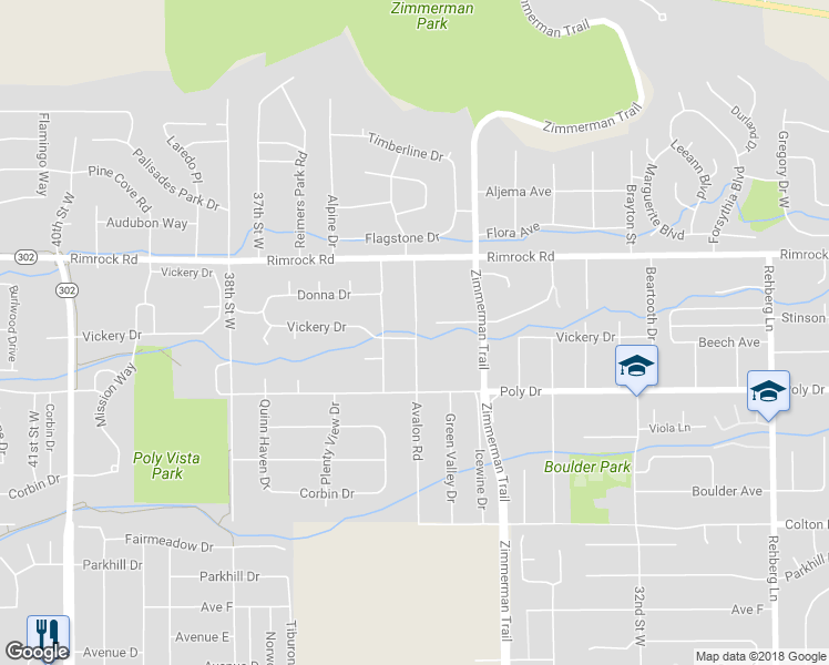 map of restaurants, bars, coffee shops, grocery stores, and more near 3551 Vickery Drive in Billings