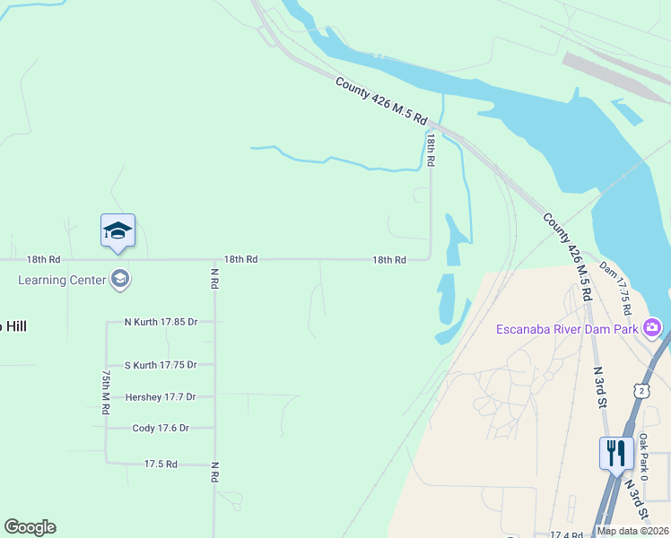 map of restaurants, bars, coffee shops, grocery stores, and more near 5350-5362 18th Road in Escanaba