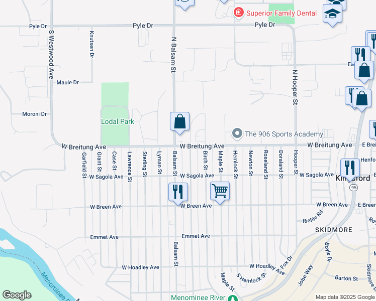 map of restaurants, bars, coffee shops, grocery stores, and more near 116 Beech Street in Kingsford