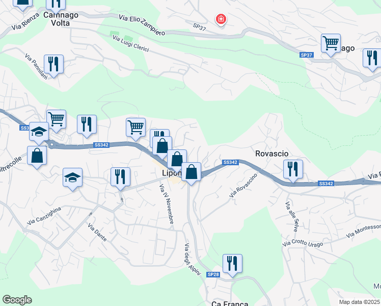 map of restaurants, bars, coffee shops, grocery stores, and more near 3 Via Torrente Cosia in Lipomo