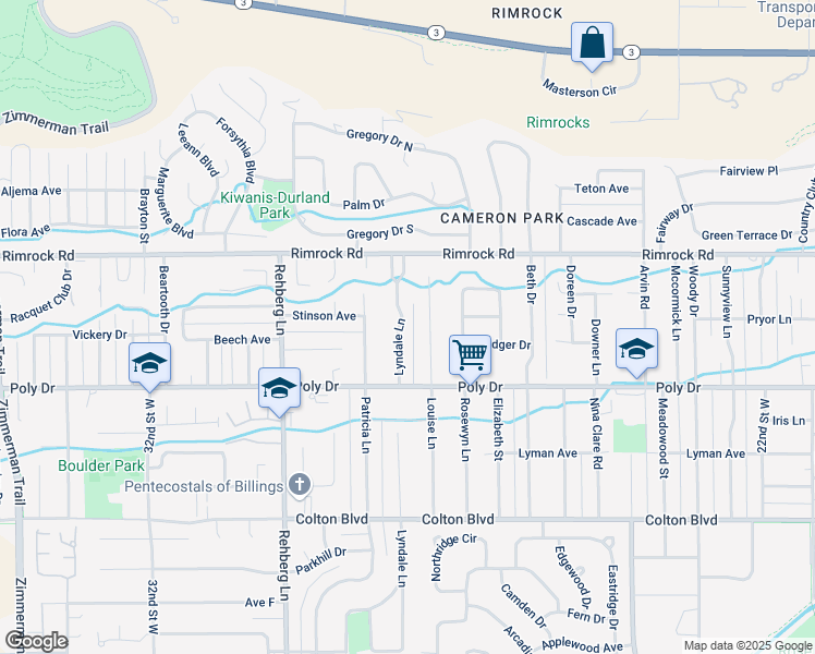 map of restaurants, bars, coffee shops, grocery stores, and more near 2634 Louise Lane in Billings