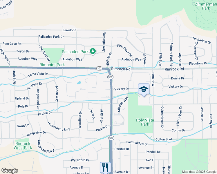 map of restaurants, bars, coffee shops, grocery stores, and more near 4007 Vickery Drive in Billings