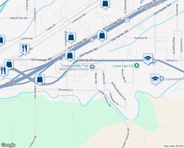 map of restaurants, bars, coffee shops, grocery stores, and more near 48 Maier Road in Billings