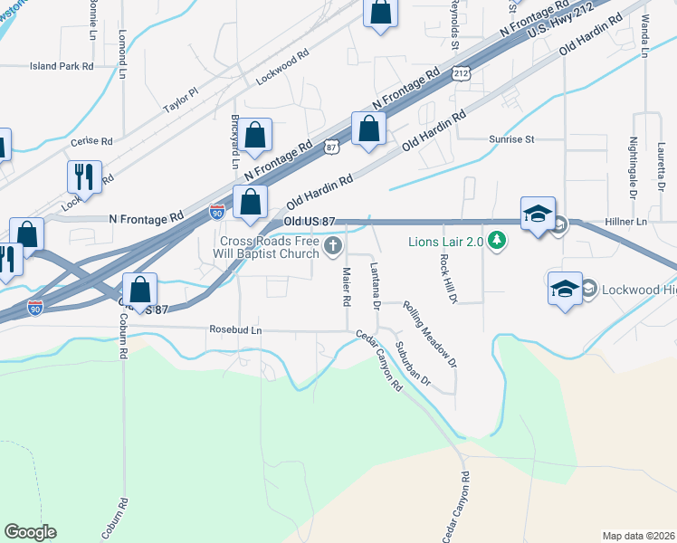 map of restaurants, bars, coffee shops, grocery stores, and more near 48 Maier Road in Billings