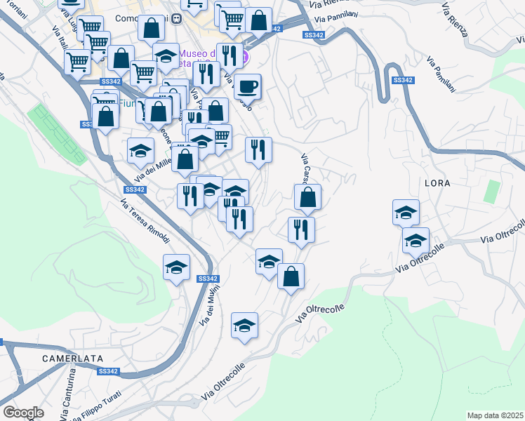 map of restaurants, bars, coffee shops, grocery stores, and more near 4 Salita dei Cappuccini in Como