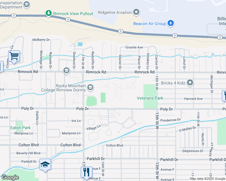 map of restaurants, bars, coffee shops, grocery stores, and more near 1511 Poly Drive in Billings