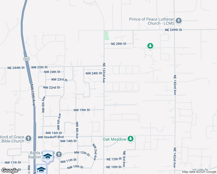 map of restaurants, bars, coffee shops, grocery stores, and more near 24101 Northeast 132nd Avenue in Battle Ground