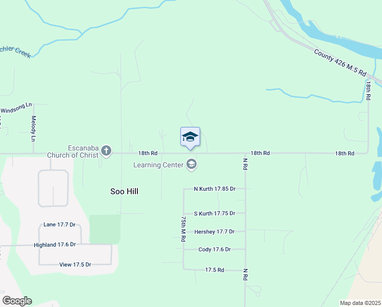 map of restaurants, bars, coffee shops, grocery stores, and more near 5219 18th Road in Escanaba