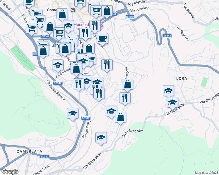 map of restaurants, bars, coffee shops, grocery stores, and more near 4 Salita dei Cappuccini in Como