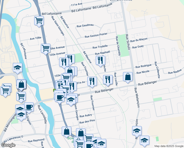 map of restaurants, bars, coffee shops, grocery stores, and more near in Saint-Jérôme