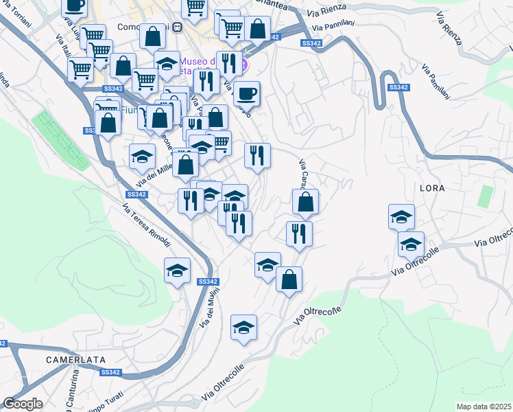 map of restaurants, bars, coffee shops, grocery stores, and more near 4 Salita dei Cappuccini in Como