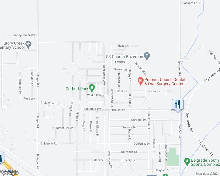 map of restaurants, bars, coffee shops, grocery stores, and more near 1103 Westwood Circle in Belgrade