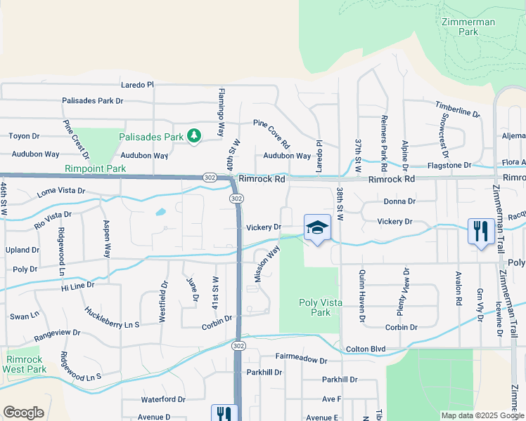 map of restaurants, bars, coffee shops, grocery stores, and more near 4007 Vickery Drive in Billings