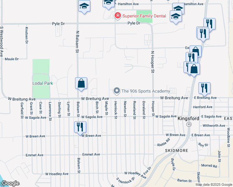 map of restaurants, bars, coffee shops, grocery stores, and more near 1000 West Breitung Avenue in Kingsford