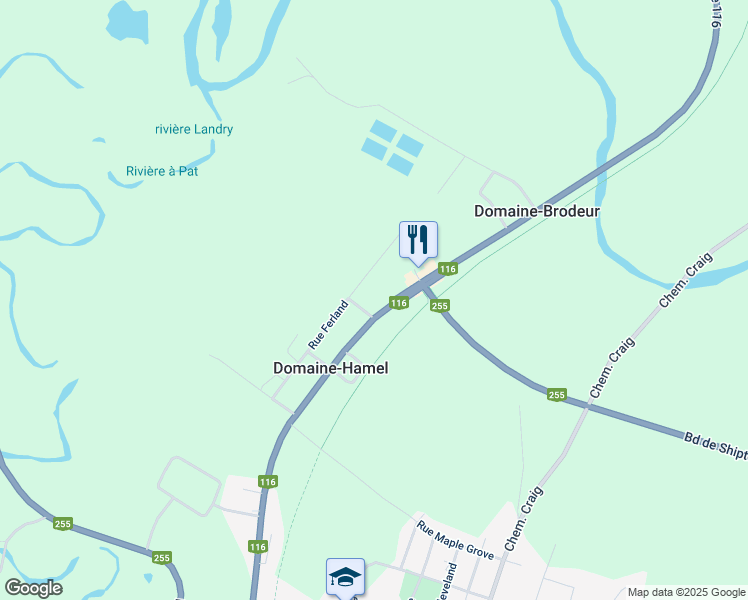 map of restaurants, bars, coffee shops, grocery stores, and more near 1425 Québec 116 in Danville