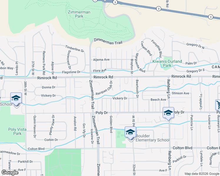map of restaurants, bars, coffee shops, grocery stores, and more near 3300 Racquet Club Drive in Billings