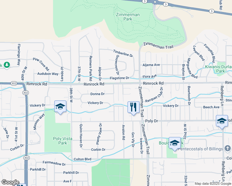 map of restaurants, bars, coffee shops, grocery stores, and more near 2807 Treasure Drive in Billings