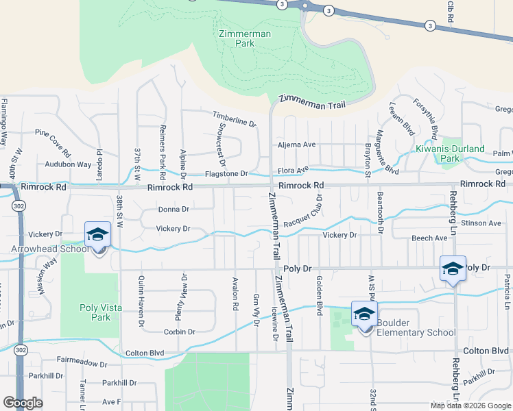 map of restaurants, bars, coffee shops, grocery stores, and more near 2840 Zimmerman Trail in Billings