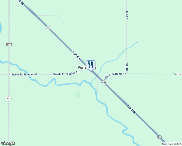 map of restaurants, bars, coffee shops, grocery stores, and more near w 625 Michigan 69 in Perronville
