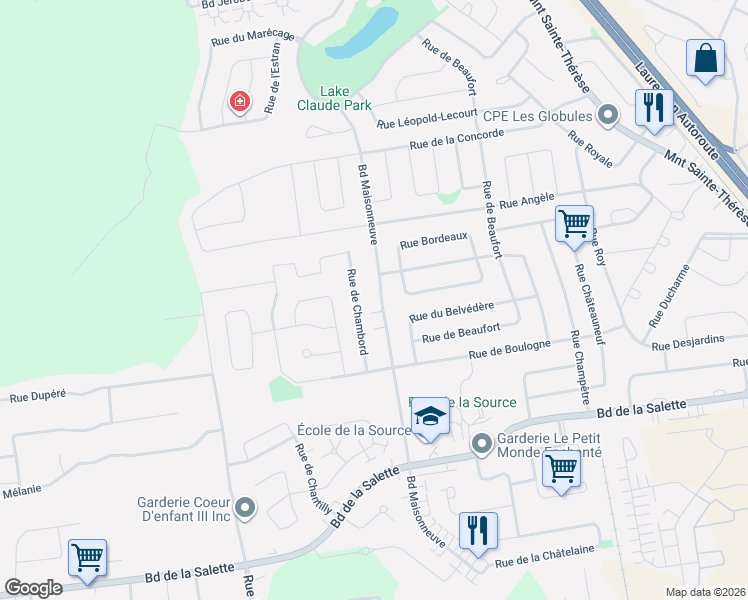 map of restaurants, bars, coffee shops, grocery stores, and more near 1295 Boulevard Maisonneuve in Saint-Jã©Rã´Me