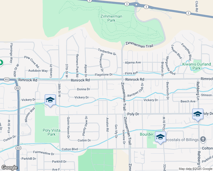 map of restaurants, bars, coffee shops, grocery stores, and more near 2814 Avalon Rd in Billings