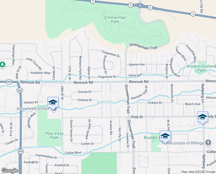map of restaurants, bars, coffee shops, grocery stores, and more near 2814 Avalon Road in Billings