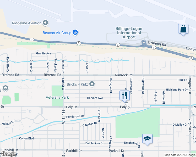 map of restaurants, bars, coffee shops, grocery stores, and more near 1039 Yale Avenue in Billings