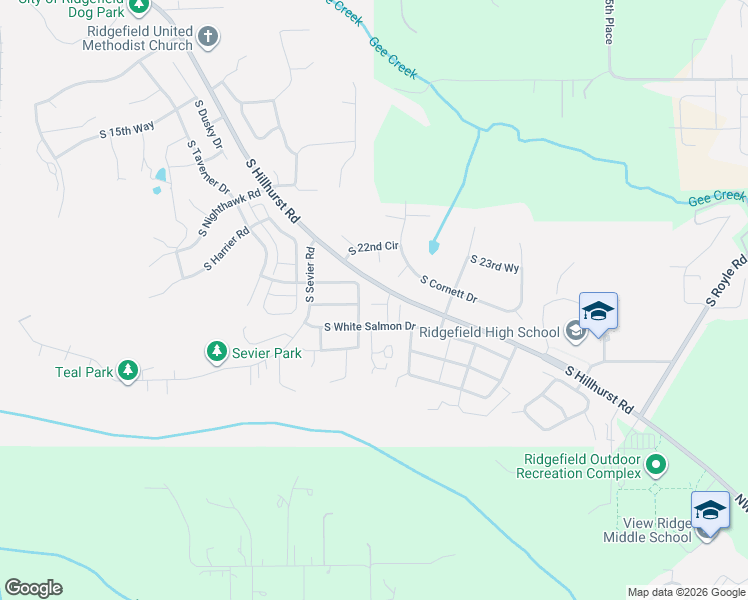 map of restaurants, bars, coffee shops, grocery stores, and more near 2600 South White Salmon Drive in Ridgefield