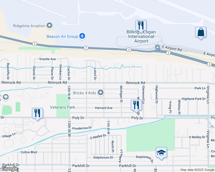 map of restaurants, bars, coffee shops, grocery stores, and more near 1039 Yale Avenue in Billings