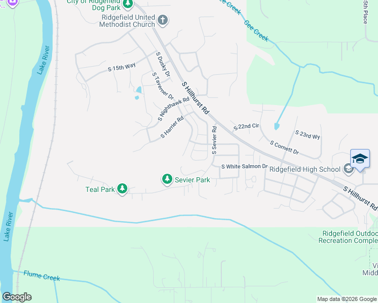 map of restaurants, bars, coffee shops, grocery stores, and more near 2017 South Meadowlark Loop in Ridgefield