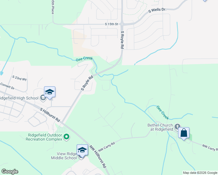 map of restaurants, bars, coffee shops, grocery stores, and more near 24019 Northwest Meuller Road in Ridgefield