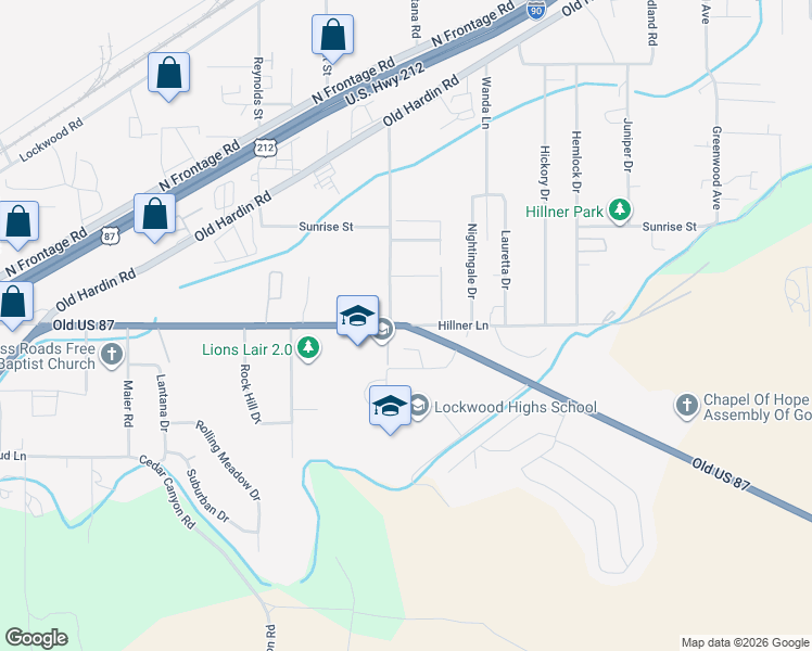 map of restaurants, bars, coffee shops, grocery stores, and more near 2052 Old U.S. 87 in Billings