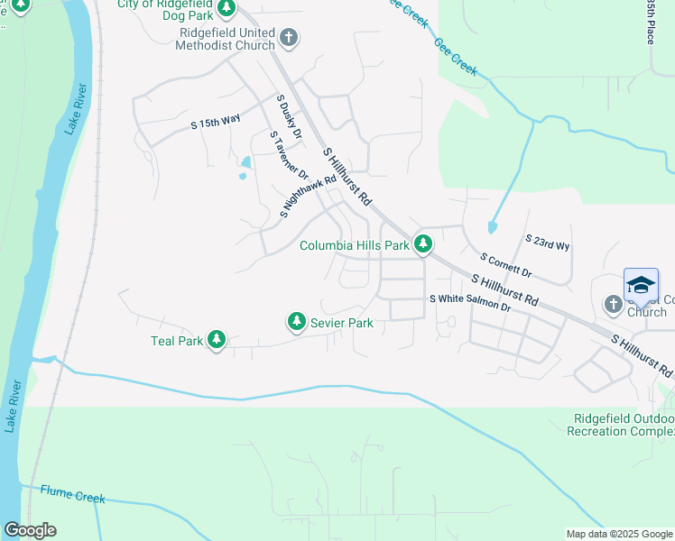map of restaurants, bars, coffee shops, grocery stores, and more near 2017 South Meadowlark Loop in Ridgefield