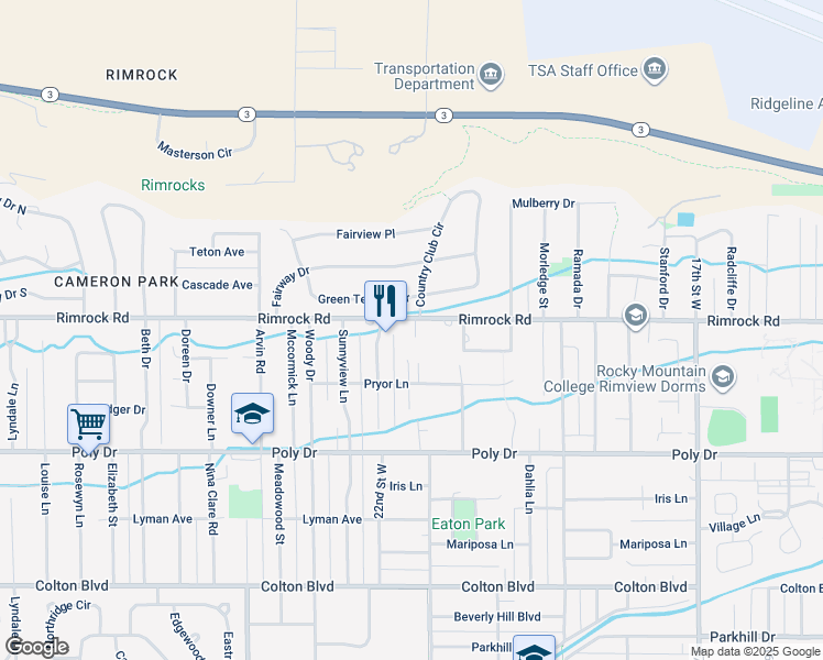 map of restaurants, bars, coffee shops, grocery stores, and more near 2112 Rimrock Road in Billings