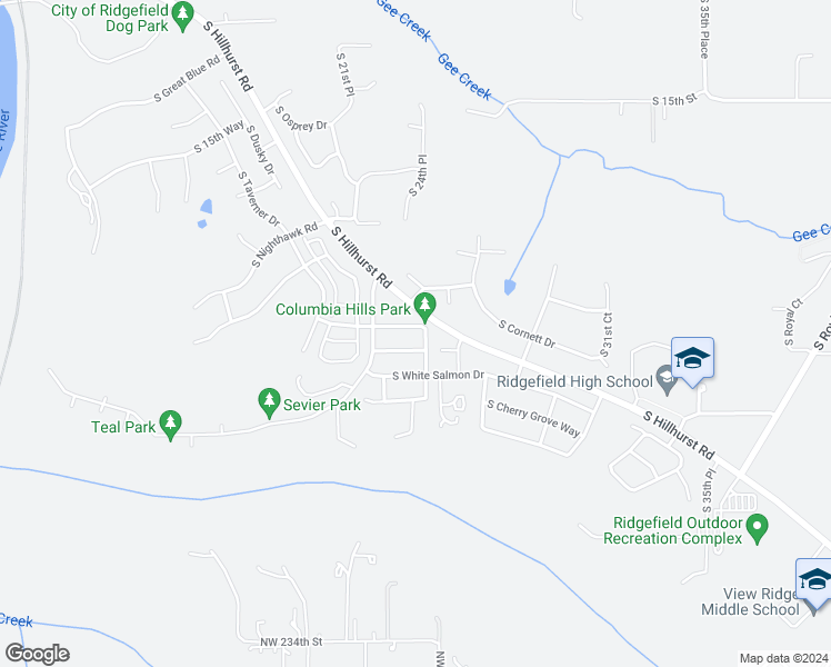 map of restaurants, bars, coffee shops, grocery stores, and more near 2319 South Cispus Way in Ridgefield