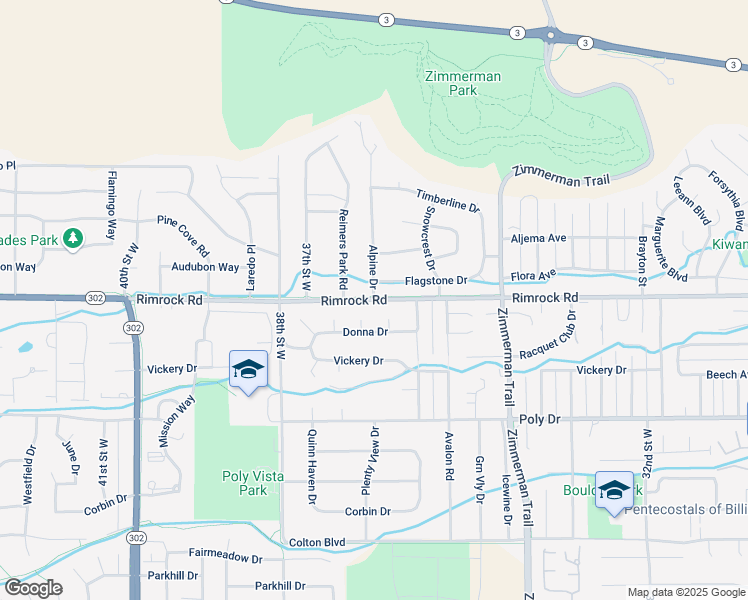 map of restaurants, bars, coffee shops, grocery stores, and more near Rimrock Road in Billings