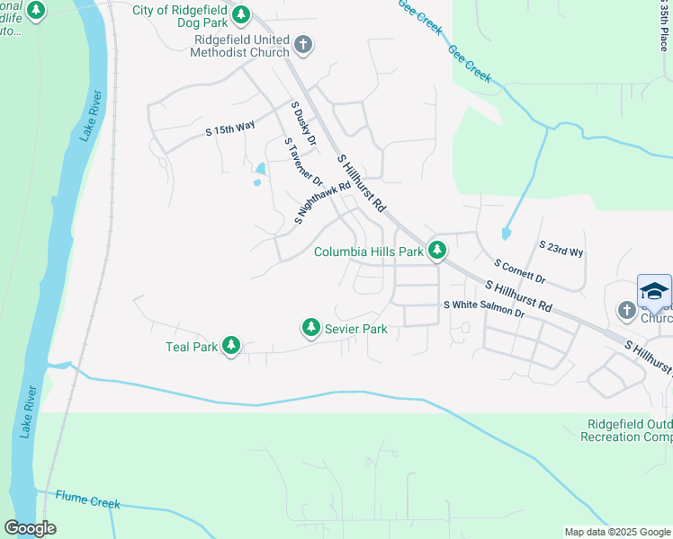 map of restaurants, bars, coffee shops, grocery stores, and more near 2017 South Meadowlark Loop in Ridgefield