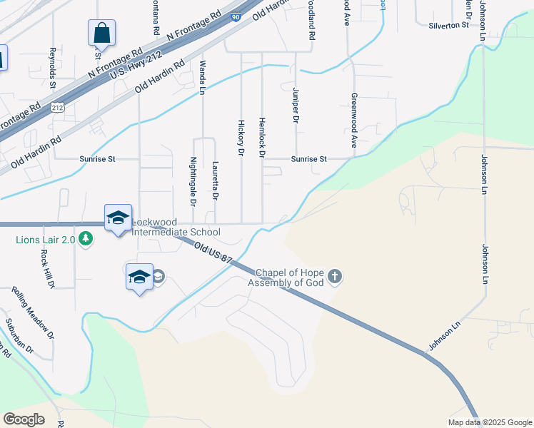 map of restaurants, bars, coffee shops, grocery stores, and more near 26-40 Hemlock Drive in Billings