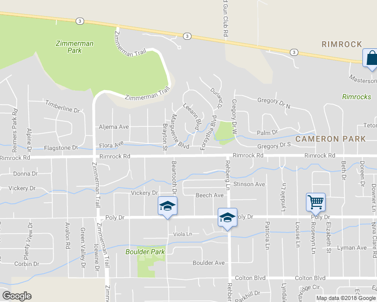 map of restaurants, bars, coffee shops, grocery stores, and more near 3114 Marguerite Boulevard in Billings