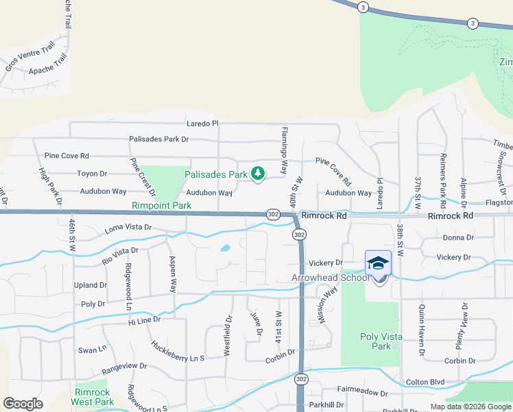 map of restaurants, bars, coffee shops, grocery stores, and more near 4132 Audubon Way in Billings