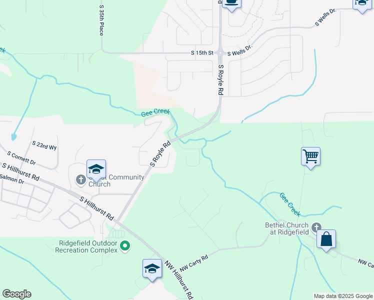 map of restaurants, bars, coffee shops, grocery stores, and more near 2060 South Royle Road in Ridgefield