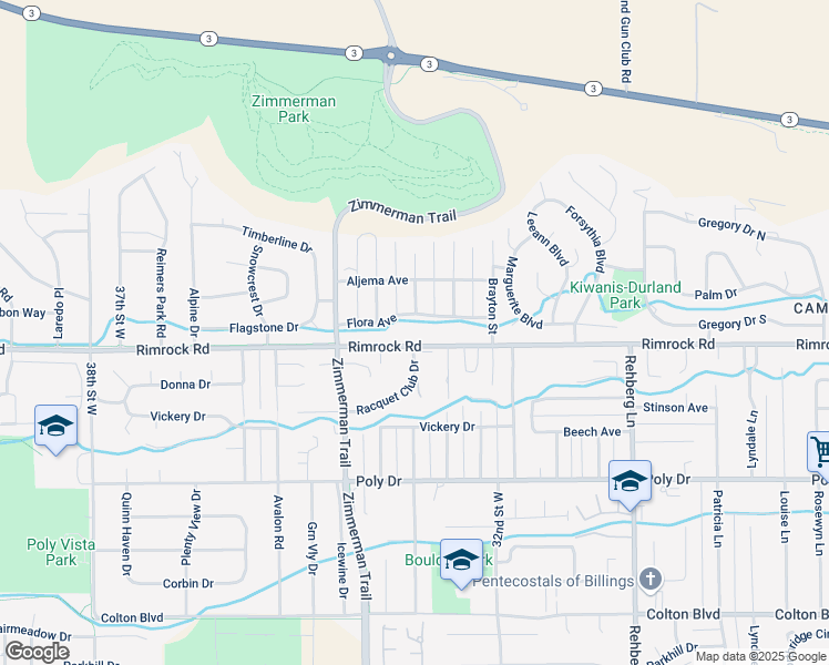 map of restaurants, bars, coffee shops, grocery stores, and more near 3301 Rimrock Road in Billings