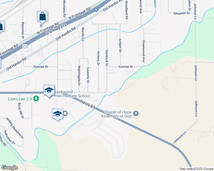 map of restaurants, bars, coffee shops, grocery stores, and more near 26 Hemlock Drive in Billings