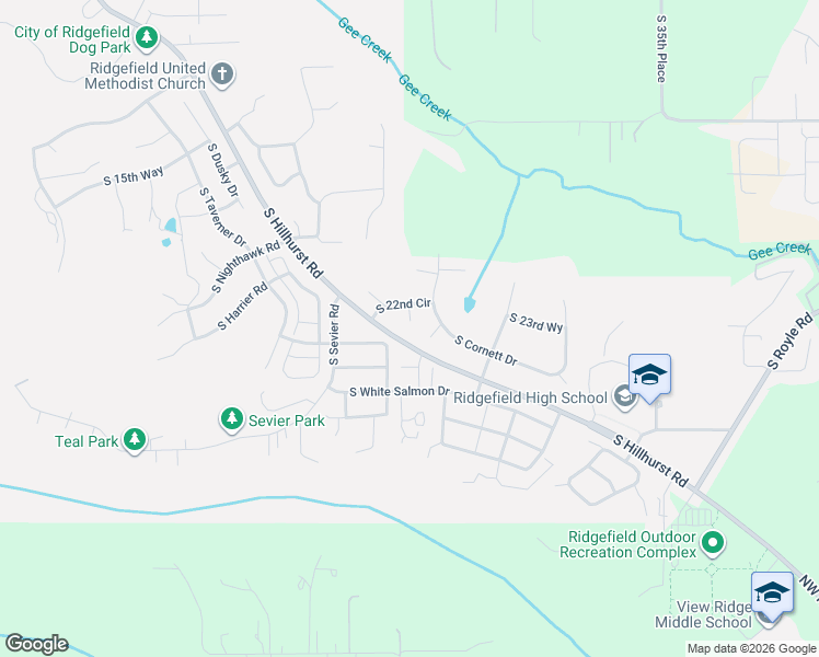 map of restaurants, bars, coffee shops, grocery stores, and more near 2651 South Cornett Drive in Ridgefield