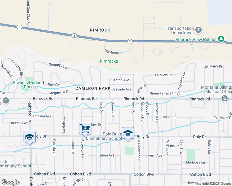 map of restaurants, bars, coffee shops, grocery stores, and more near 2450 Cascade Avenue in Billings