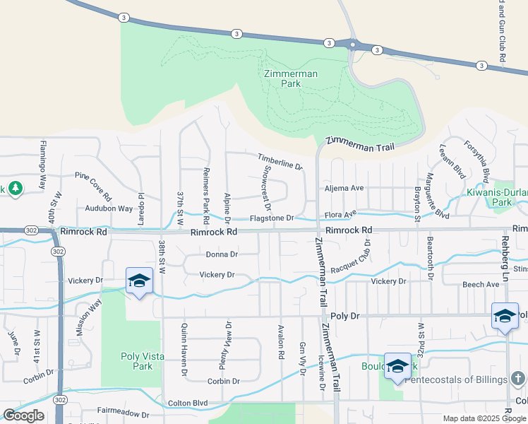 map of restaurants, bars, coffee shops, grocery stores, and more near 3405 Powderhorn Circle in Billings