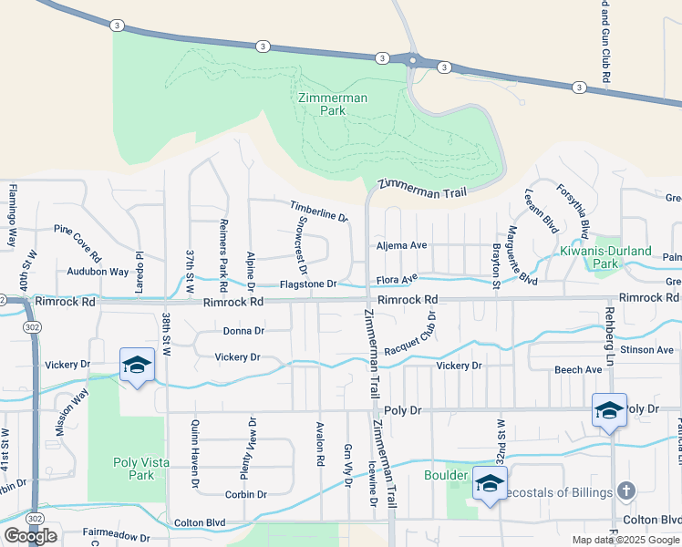 map of restaurants, bars, coffee shops, grocery stores, and more near 3415 Flagstone Drive in Billings