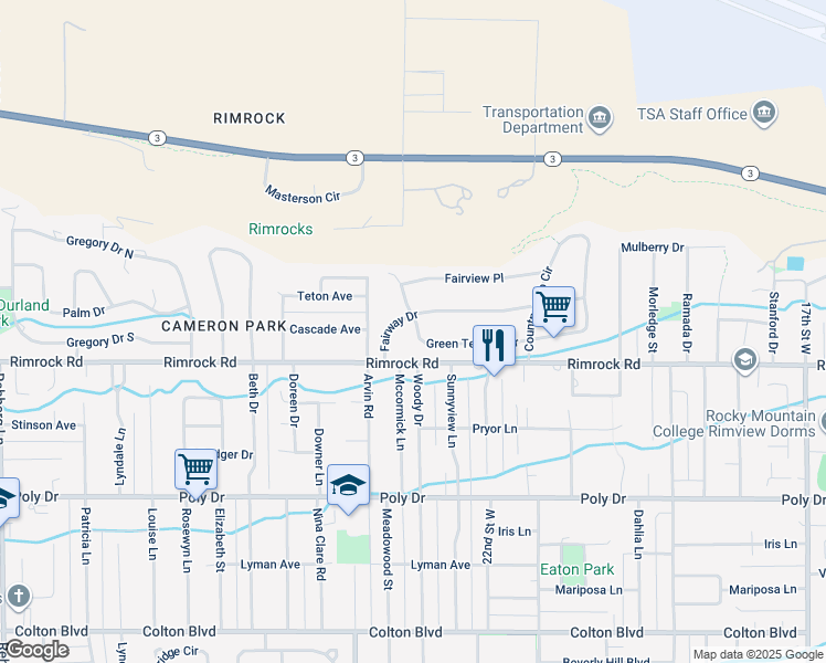 map of restaurants, bars, coffee shops, grocery stores, and more near 2306 Fairway Dr in Billings
